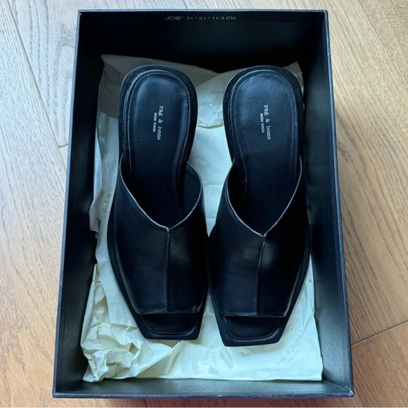 BNIB Rag & Bone Santiago Wedge - Black Leather - Size 7.5 (37.5) - Picture 2 of 11